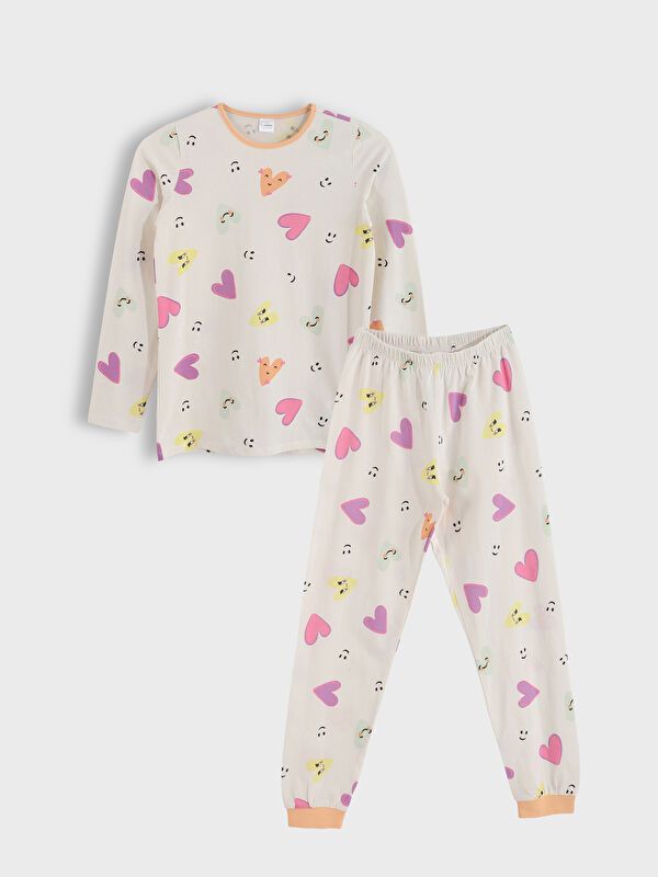 Moudda LC Waikiki - Pyjama en jersey manches longues moyen Fille Imprimé écru - Tunisie 1