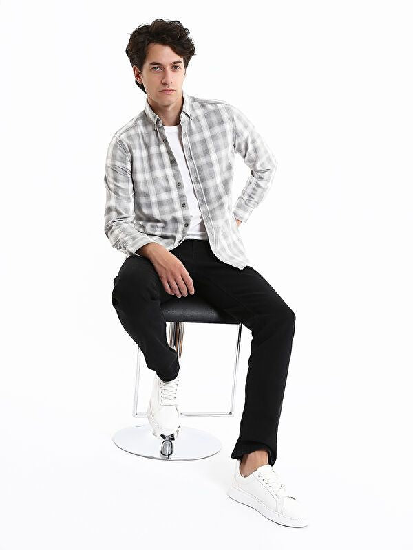 Moudda LC Waikiki - Chemise manches longues en tissu couleur Gris à carreaux pour hommes - Tunisie 2