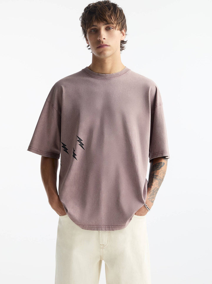Moudda PULL & BEAR - T-Shirt Demi-Manches Lavé Violet Kaotic Grunge - Tunisie 6