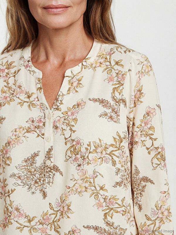 Moudda LC Waikiki - Chemisier (blouse) imprimé manches longues en tissu pour Femme couleur Écru imprimé 1 - Tunisie 3