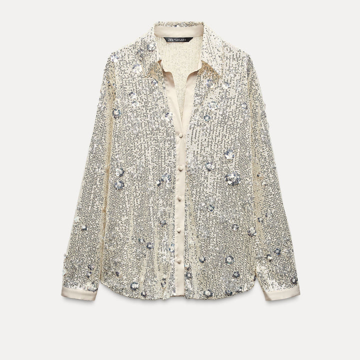 Moudda ZARA - Chemise pailletée manches longues combinée satin aux épaules - Tunisie 1