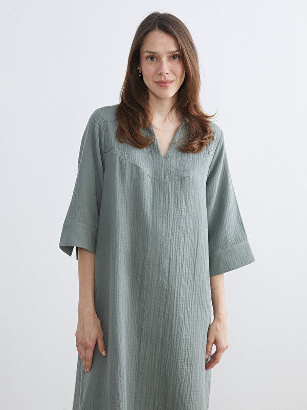 Moudda LC Waikiki - Robe manches longues en tissu pour Femme couleur Kaki - Tunisie 2