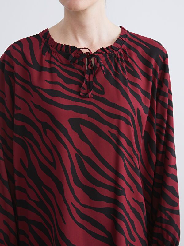 Moudda LC Waikiki - Blouse tissée imprimée manches longues Femme Dark bordeaux pr - Tunisie 3