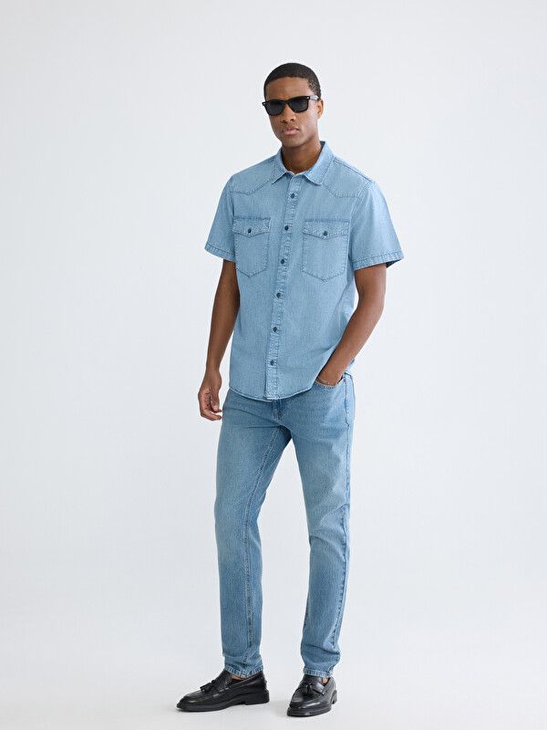 Moudda LC Waikiki - Chemise en jean manches courtes pour Homme couleur Rodeo Bleu indigo moyen - Tunisie 2