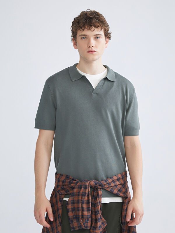 Moudda LC Waikiki - Pull tricot manches courtes Homme Vert terne - Tunisie 1