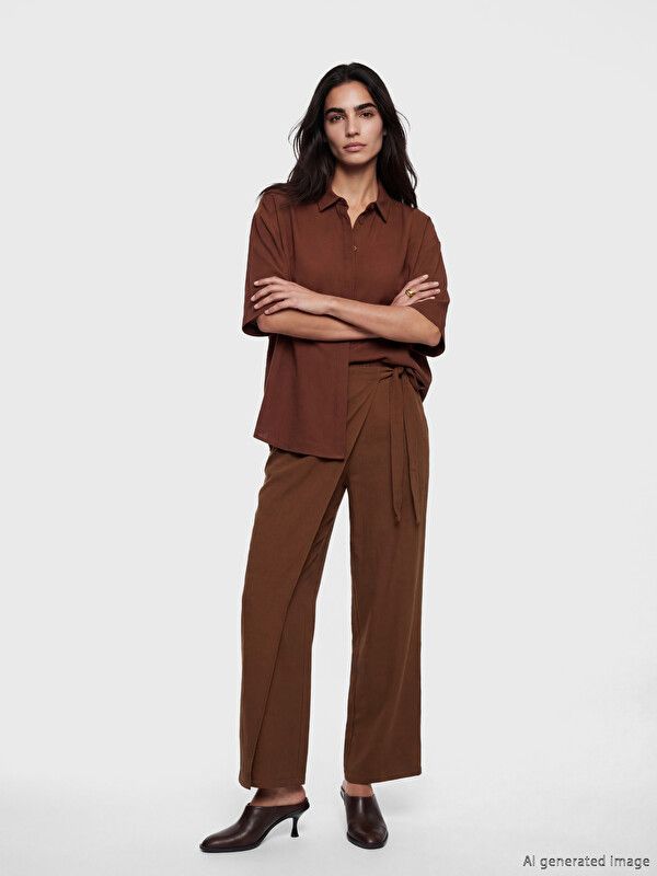 Moudda LC Waikiki - Pantalon fin en tissu pour Femme couleur Marron - Tunisie 1