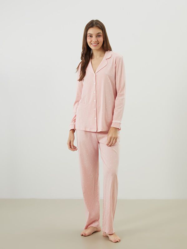Moudda LC Waikiki - Pyjama manches longues en jersey couleur Rose imprimé pour femmes - Tunisie 1