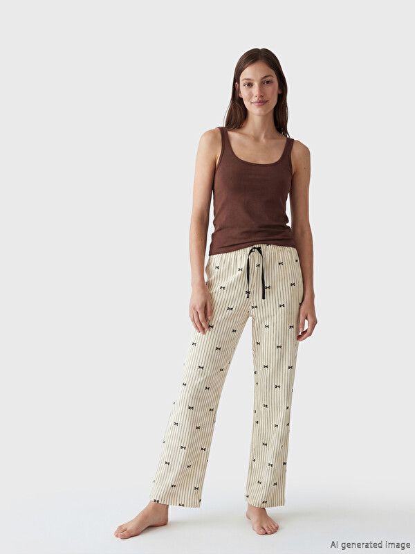 Moudda LC Waikiki - Bas de pyjama en jersey pour Femme couleur Écru imprimé - Tunisie 1