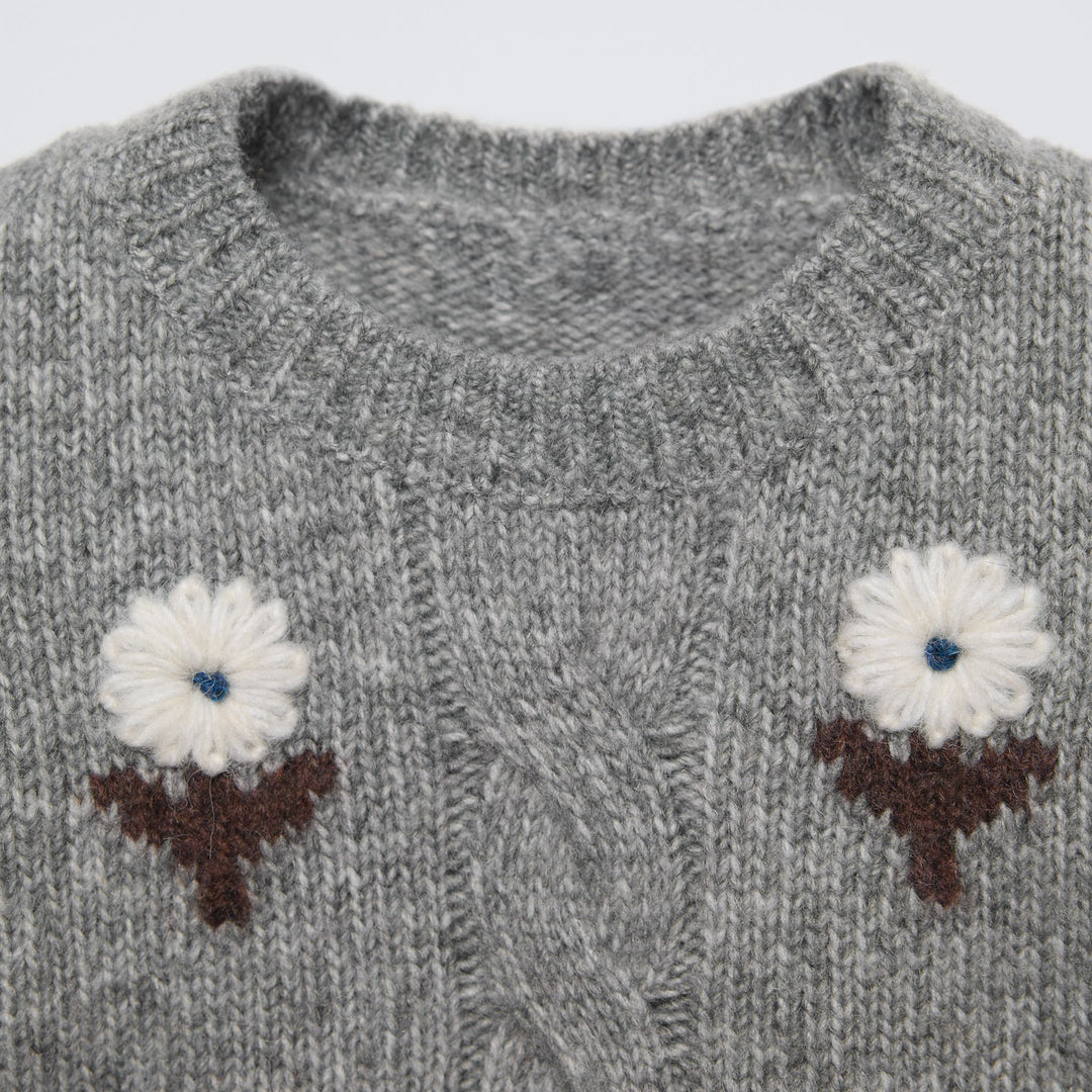 Moudda ZARA - Pull enfant gris, fleurs brodées - Tunisie 3