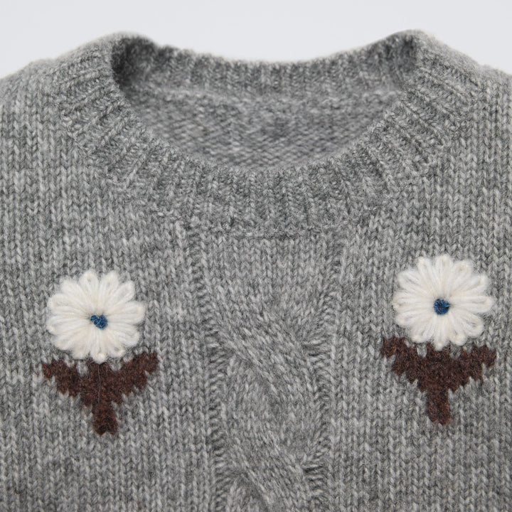 Moudda ZARA - Pull enfant gris, fleurs brodées - Tunisie 3