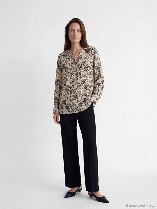 Moudda LC Waikiki - Chemisier (blouse) imprimé manches longues en tissu pour Femme couleur Beige imprimé - Tunisie 2