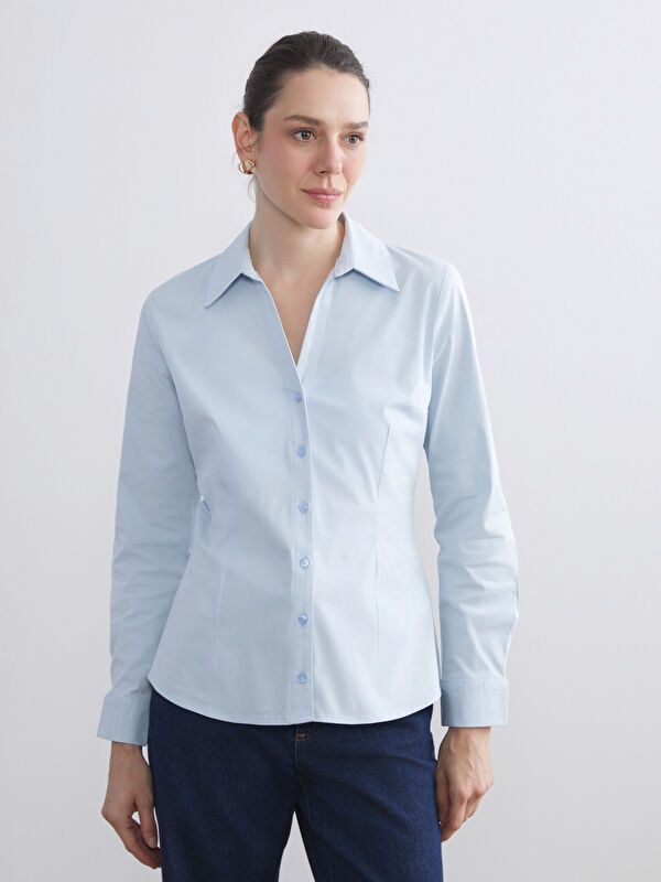 Moudda LC Waikiki - Chemise tissée manches longues Femme Bleu clair - Tunisie 1