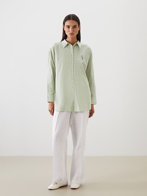 Moudda LC Waikiki - Tunique tissée manches longues Femme Rayures vertes - Tunisie 2