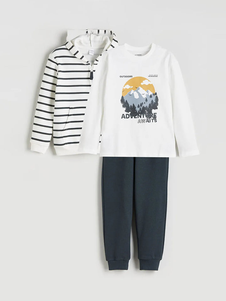 Ensemble en jersey manches courtes Garçon Imprimé écru