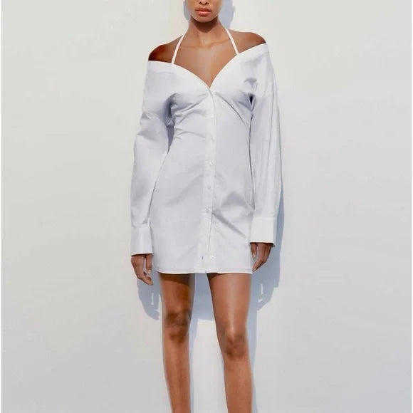 Robe Courte Gabardine Épaules Dénudées