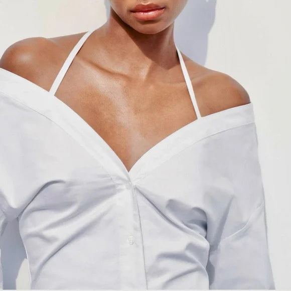 Robe Courte Gabardine Épaules Dénudées