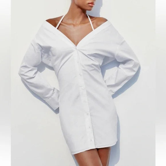Robe Courte Gabardine Épaules Dénudées
