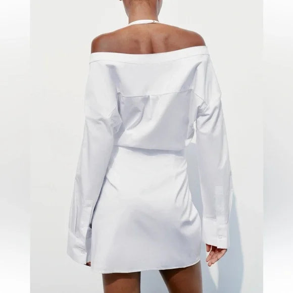 Robe Courte Gabardine Épaules Dénudées