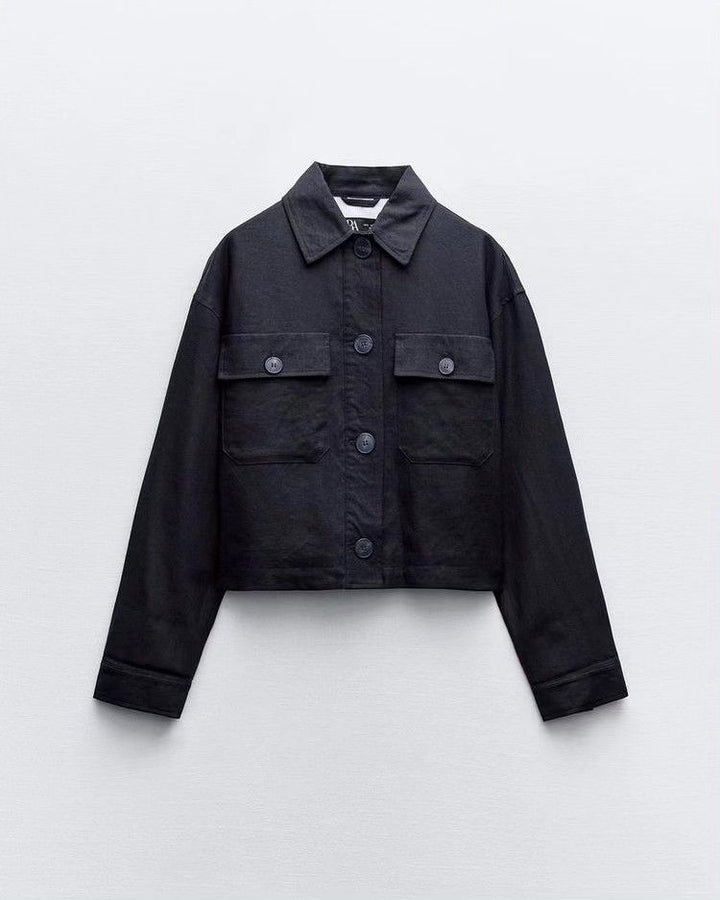 Veste courte lin boutons détail doublure